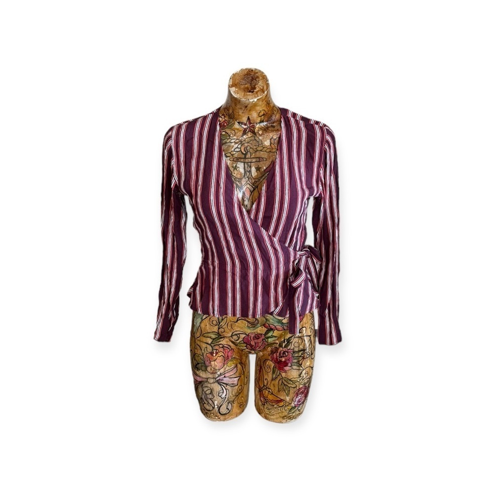 Wilfred free wrap top purple white small long sleeve v neck